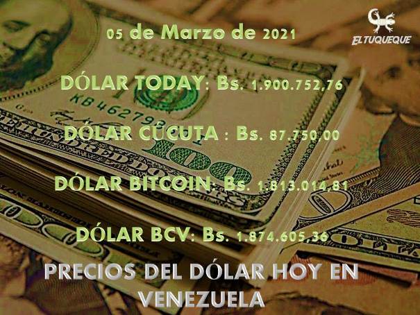 Presentamos un resumen del precio del dólar hoy 05/03/2021 en Venezuela.