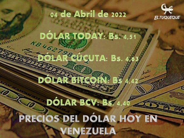 precio del dólar hoy 04/04/2022 en Venezuela