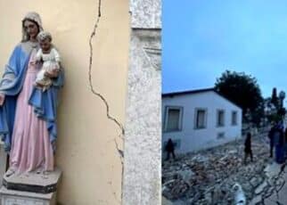 imagen de la Virgen María intacta tras el derrumbe de una catedral por el terremoto en Turquía